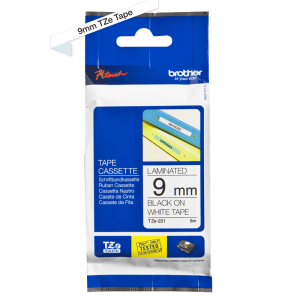 Genuine Brother TZe-221 Labelling Tape – Black on White, 9mm wide